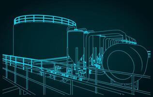 Illustration of blueprint of refinery vector