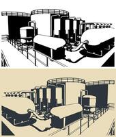 Stylized Illustrations of blueprints of Refinery vector