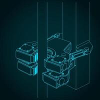 Modular double drilling rig clamp isometric blueprint vector