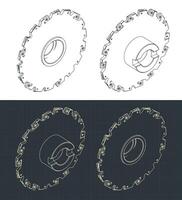 Disc mill cutter isometric blueprints vector