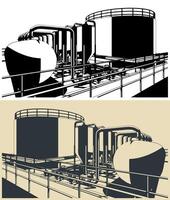 Refinery close up illustrations vector