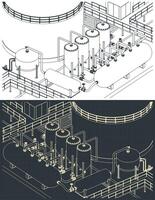 Refinery close up illustrations vector