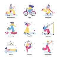 Trendy Doodle Mini Illustrations Depicting Fitness Sports vector