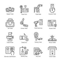 Collection of Linear Icons Depicting Ticket Issuing vector