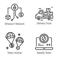 Set of NFT Tokens Linear Style Icons vector