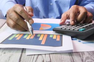 businessman analyzing financial data with copy space photo