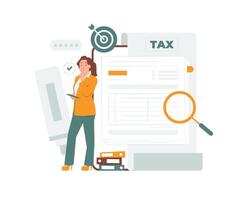 Filling tax form payment return, financial control report, audit, accounting concept illustration vector