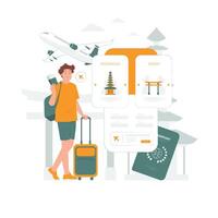 Travelers tourism on vacation holiday, traveling, hiking, journey adventure. Business trip concept illustration vector