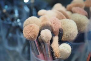 Makeup brush set at beauty store, photo