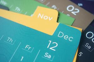 detail shot of a calendar with a December month photo