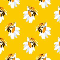 Seamless pattern wildflower daisy bee Plant flower graphic card Yellow poster banner Spring summer fabric clothing Template textile cover backdrop packaging wallpaper Template textile cover vector