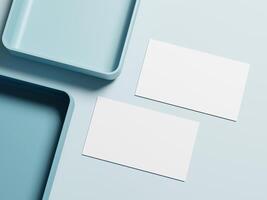 Clean minimal business card mockup with the tray on pastel soft background photo