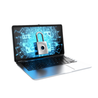 Locked and Secure Laptop Shielded with Digital Padlock png