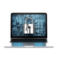 Digital Security Solution Laptop and Digital Padlock Illustration png