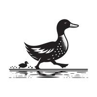 Duck Silhouette flat illustration. vector