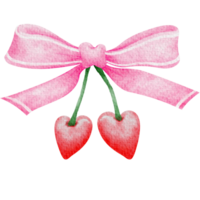 söt kokett estetisk hjärta körsbär rosa rosett i årgång band stil vattenfärg png