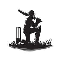 Cricket Silhouette flat illustration. vector