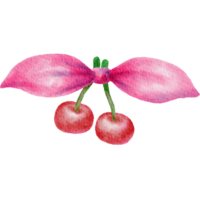 linda coqueta estético Cereza rosado arco en Clásico cinta estilo acuarela png