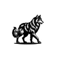Wolf illustration. Hand drawn line style wolf design vector