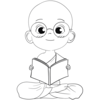 Cute buddhist monk line art png