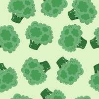 Seamless pattern with Broccoli on a green background. Cartoon vector