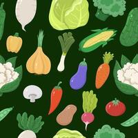 Seamless pattern with vegetables on a light green background. Simple flat background vector