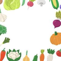 square frame with different vegetables in flat style on a white background. Illustration for markets or farm vector