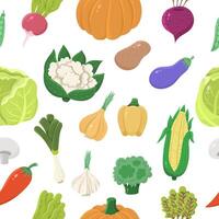 Seamless pattern with vegetables on a light green background. Simple flat background vector