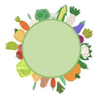 Round frame for text with different vegetables in cartoon flat on a white background. Illustration vector