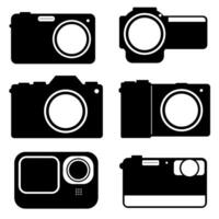 camera icon collection set in flat style black and white. vector