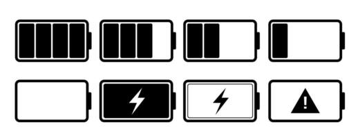 batería cargar nivel conjunto recopilación. nivel batería energía. batería capacidad cargar icono. plano estilo vector