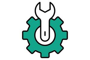 setting icon. gear with wrench. icon related to information technology. flat line icon style. technology element illustration vector