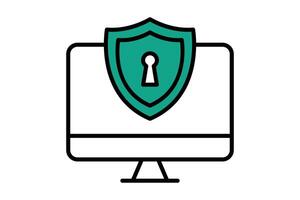 computer security icon. computer with antivirus. icon related to information technology. flat line icon style. technology element illustration vector