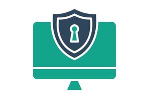 computer security icon. computer with antivirus. icon related to information technology. solid icon style. technology element illustration vector