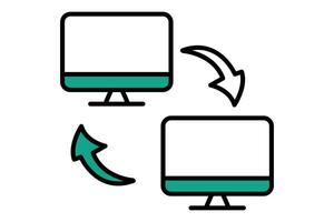 data transfer icon. monitor with arrow. icon related to information technology. flat line icon style. technology element illustration vector