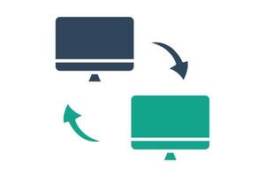 data transfer icon. monitor with arrow. icon related to information technology. solid icon style. technology element illustration vector