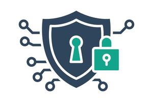 cyber security icon. shield with padlock. icon related to information technology. solid icon style. technology element illustration vector