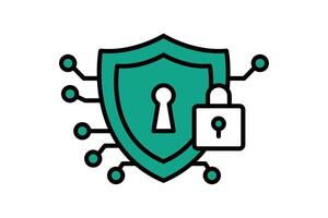 cyber security icon. shield with padlock. icon related to information technology. flat line icon style. technology element illustration vector
