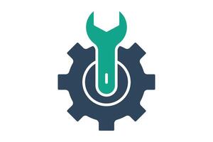 setting icon. gear with wrench. icon related to information technology. solid icon style. technology element illustration vector