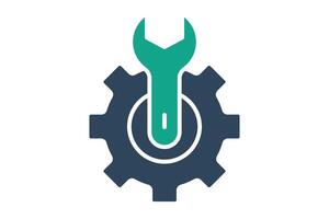 setting icon. gear with wrench. icon related to information technology. solid icon style. technology element illustration vector