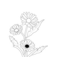 Daisy flower coloring Page Bouquet Line Art vector