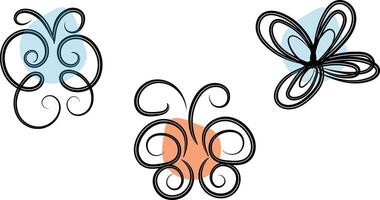 Butterfly outline with linear flat details collection vector