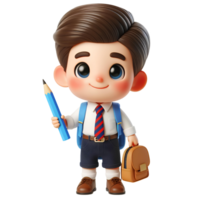 School boy character isolated on transparent background png