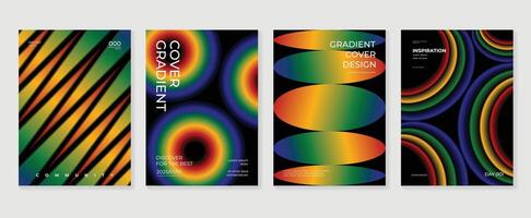 Abstract gradient poster background set. Minimalist style cover template with vibrant perspective 3d geometric prism shapes collection. Ideal design for social media, cover, banner, flyer. vector