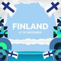 Finland Independence Day square banner in geometric style. Colorful modern greeting card for National day of Finland in December. Design background for celebrating National holiday vector