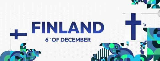 Finland Independence Day banner in geometric style. Colorful modern greeting card for National day of Finland in December. Design background for celebrating National holiday vector