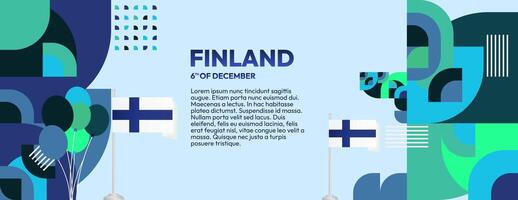 Finland Independence Day banner in geometric style. Colorful modern greeting card for National day of Finland in December. Design background for celebrating National holiday vector