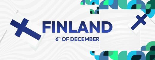 Finland Independence Day banner in geometric style. Colorful modern greeting card for National day of Finland in December. Design background for celebrating National holiday vector