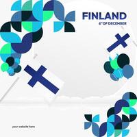 Finland Independence Day square banner in geometric style. Colorful modern greeting card for National day of Finland in December. Design background for celebrating National holiday vector