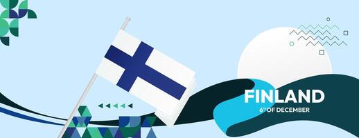 Finland Independence Day banner in geometric style. Colorful modern greeting card for National day of Finland in December. Design background for celebrating National holiday vector